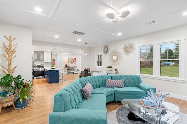 living room featuring light wood-type flooring