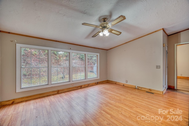 empty room with a textured ceiling, light hardwood / wood-style floors, and plenty of natural light