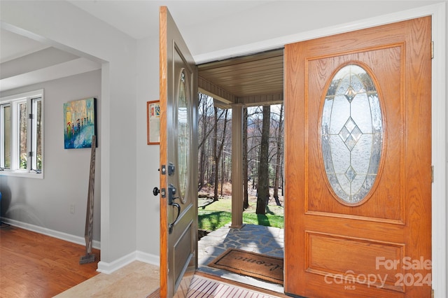 foyer featuring a wealth of natural light and light wood-type flooring