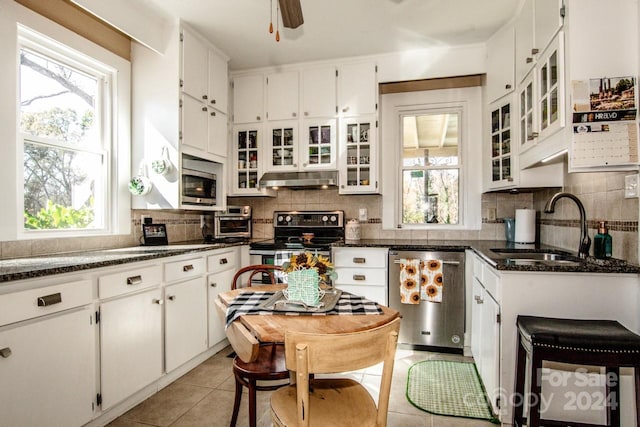 kitchen featuring white cabinetry, sink, and tasteful backsplash