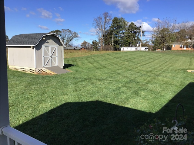 view of yard with a shed