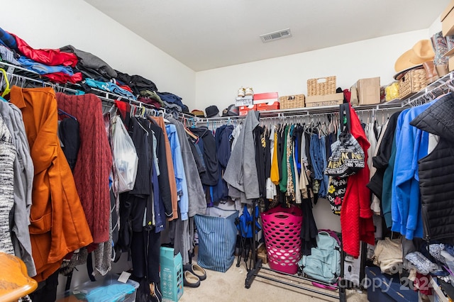 walk in closet featuring carpet floors