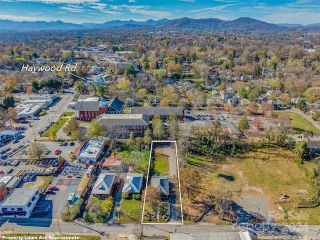 drone / aerial view with a mountain view