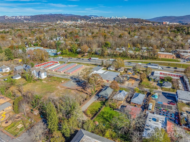 birds eye view of property featuring a mountain view