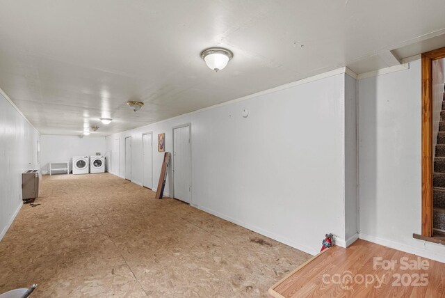 61 Doe Loop, Hot Springs, NC 28743 - finished basement with washing machine and clothes dryer, baseboards, stairs, and ornamental molding