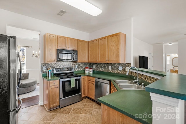 kitchen with backsplash, a healthy amount of sunlight, sink, and stainless steel appliances