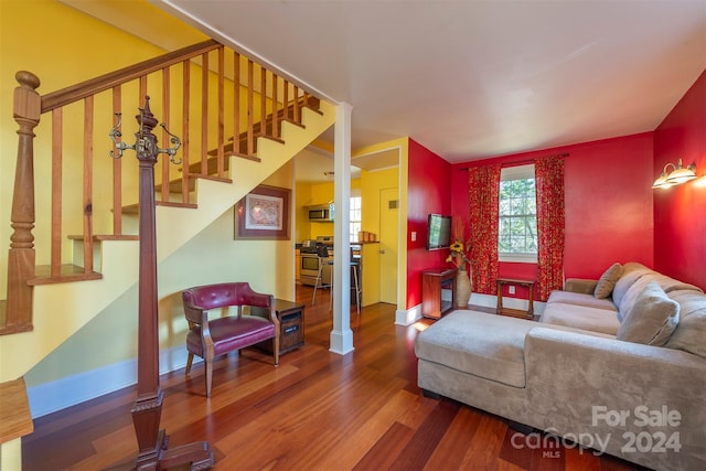 living room with hardwood / wood-style flooring