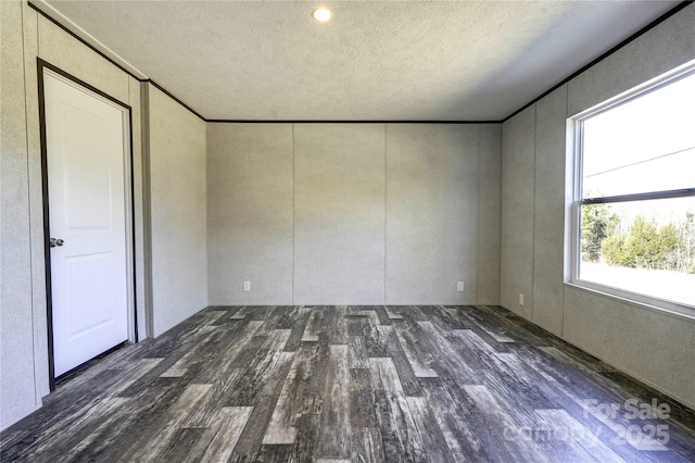 interior space with dark hardwood / wood-style flooring and a textured ceiling