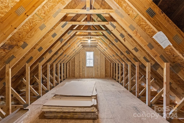 view of unfinished attic