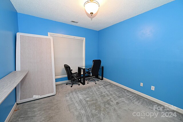 unfurnished office with carpet floors and a textured ceiling