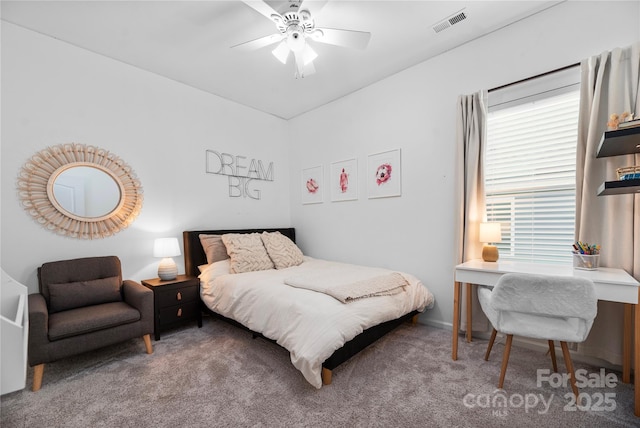 bedroom featuring carpet flooring and ceiling fan