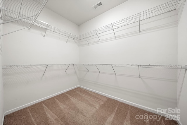 walk in closet with carpet floors and visible vents