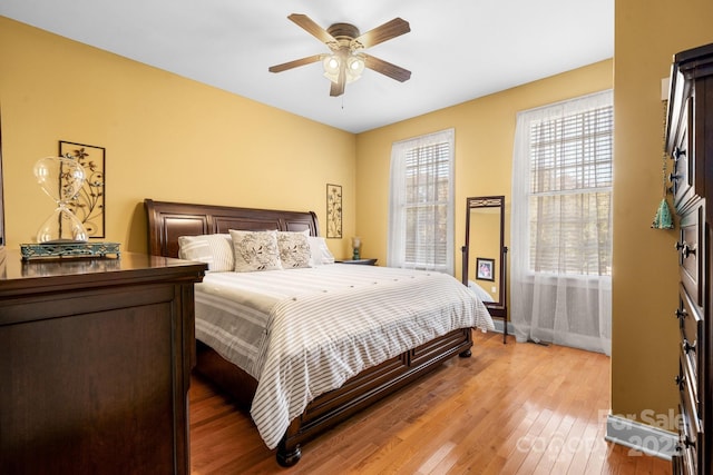 bedroom featuring ceiling fan and wood-type flooring