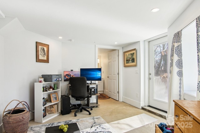 view of carpeted home office