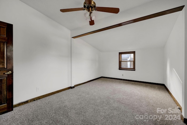 additional living space with carpet floors, ceiling fan, and lofted ceiling