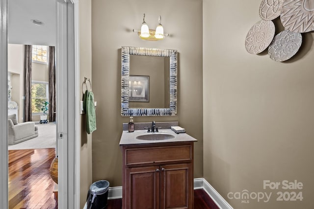 bathroom featuring hardwood / wood-style floors and vanity