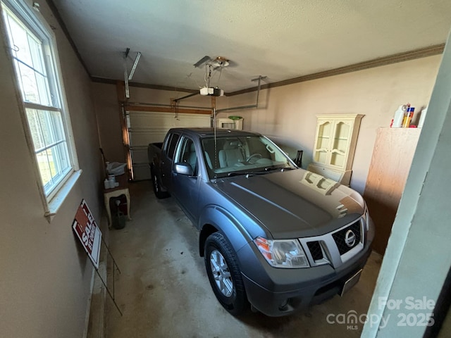 garage with a garage door opener