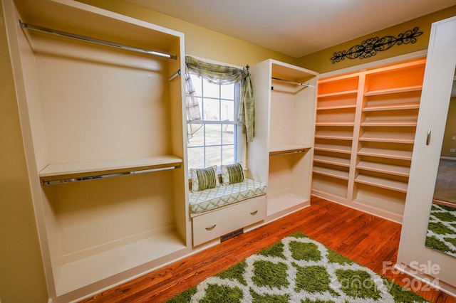 walk in closet with hardwood / wood-style flooring