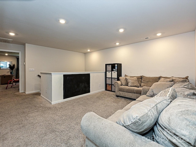 living room featuring light colored carpet