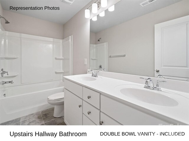 204 Lake George Dr, Shelby, NC 28152 - full bathroom featuring toilet, tub / shower combination, and double vanity
