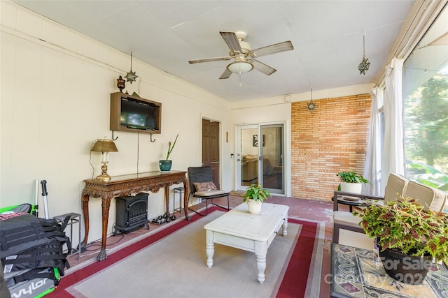 living room featuring ceiling fan