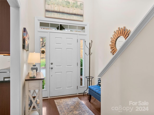 foyer with dark hardwood / wood-style floors