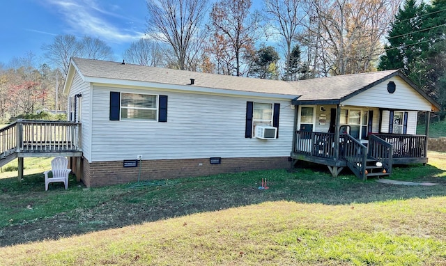 940 Devil Track Rd, Taylorsville, NC 28681 - back of house featuring crawl space, a porch, a lawn, and cooling unit