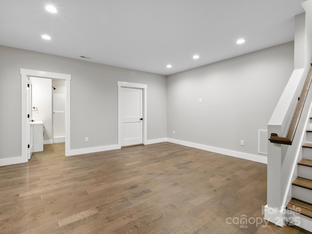 basement with light wood-type flooring