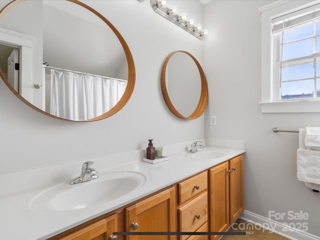 8225 Ballymore Ct, Huntersville, NC 28078 - full bath with double vanity, baseboards, and tile patterned floors