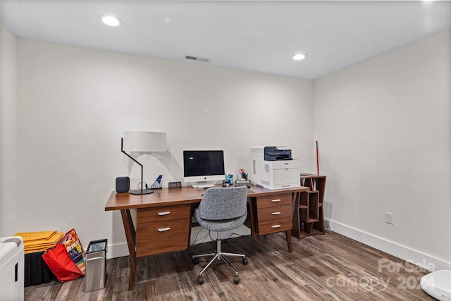 office area with dark hardwood / wood-style flooring