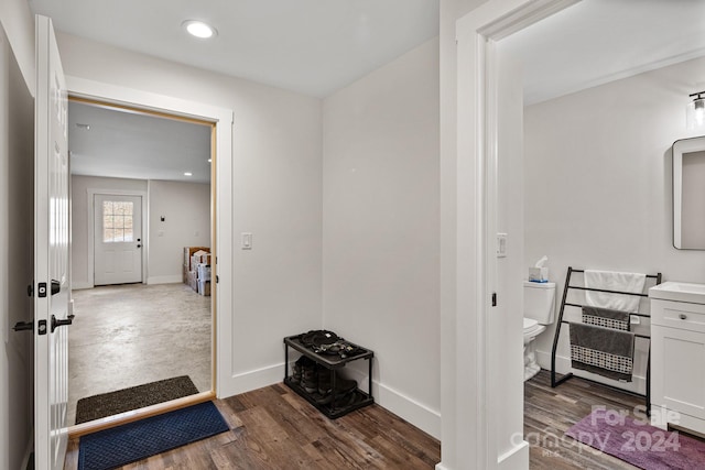 foyer entrance with dark hardwood / wood-style flooring