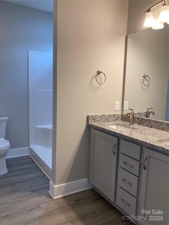 bathroom with vanity, hardwood / wood-style flooring, and toilet