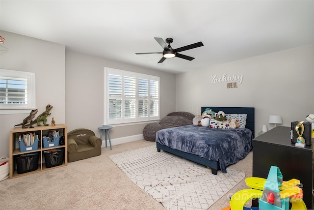 bedroom featuring carpet flooring and ceiling fan