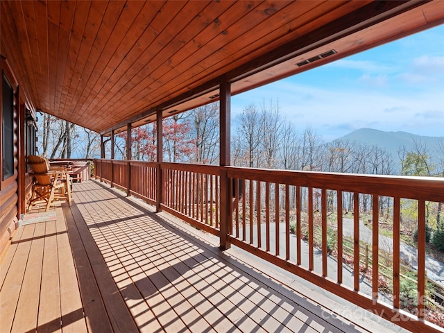 deck featuring a mountain view