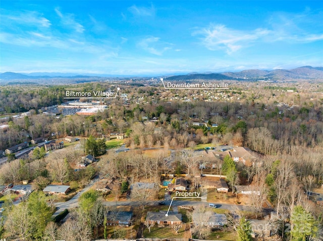 aerial view with a mountain view