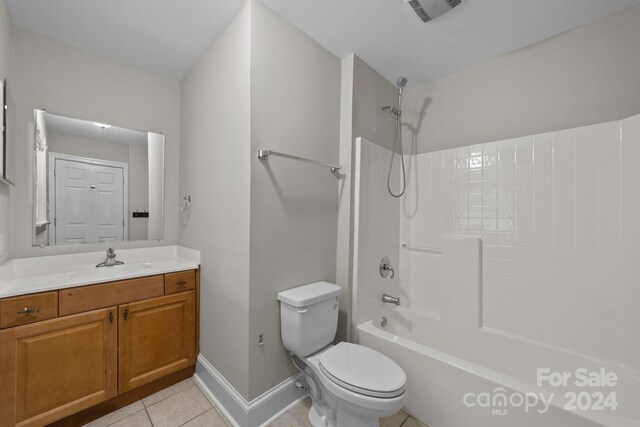 full bathroom featuring tile patterned floors, shower / tub combination, vanity, and toilet