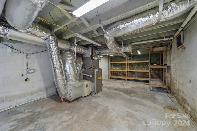 basement with heating unit