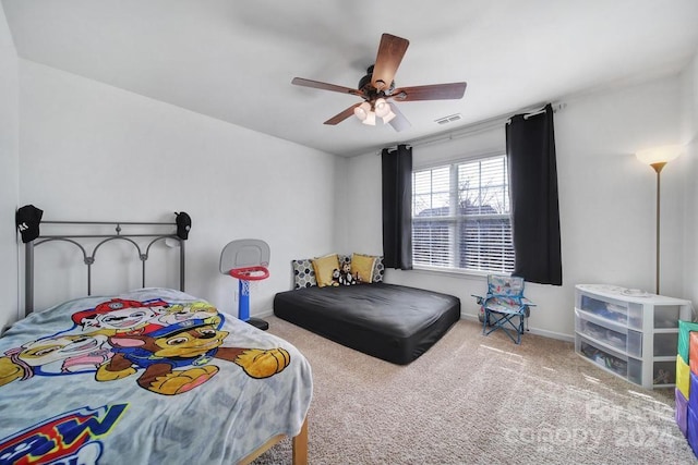 bedroom featuring carpet and ceiling fan