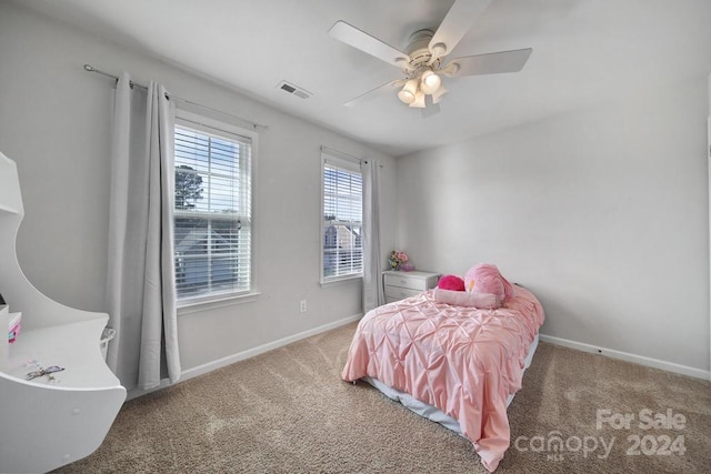 bedroom with carpet floors and ceiling fan