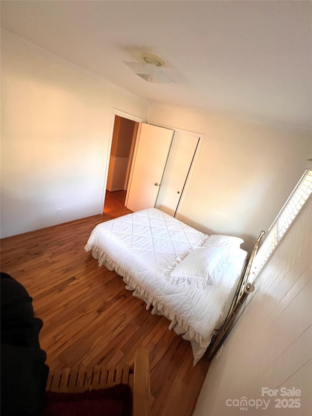 bedroom with hardwood / wood-style floors