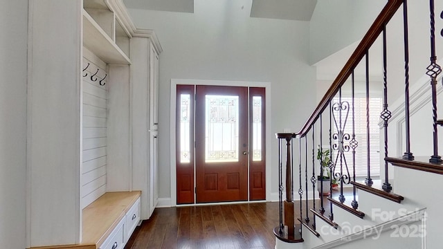 mudroom featuring dark hardwood / wood-style floors