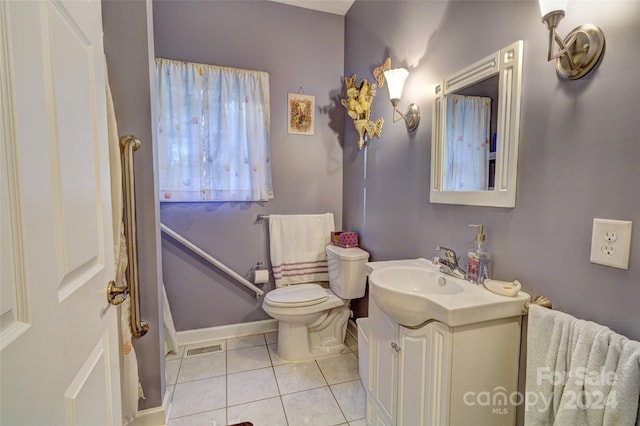 bathroom featuring tile patterned floors, vanity, and toilet