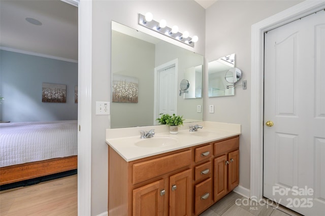 9618 Belloak Ln, Waxhaw, NC 28173 - full bathroom featuring ensuite bathroom, double vanity, ornamental molding, and baseboards