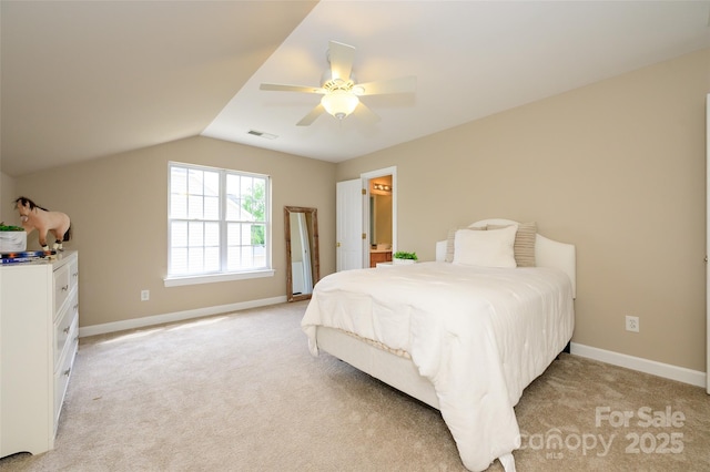 9618 Belloak Ln, Waxhaw, NC 28173 - bedroom featuring light colored carpet, baseboards, a ceiling fan, and vaulted ceiling