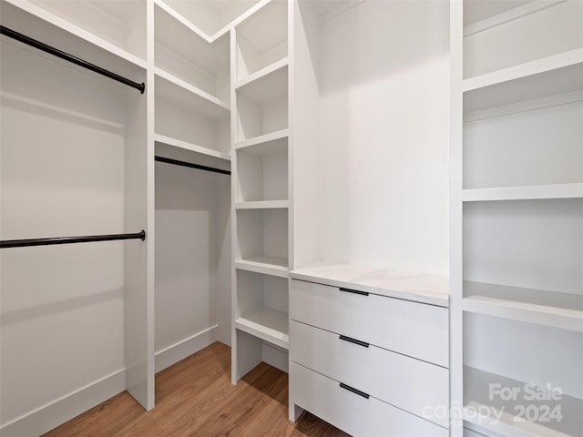 walk in closet with wood-type flooring