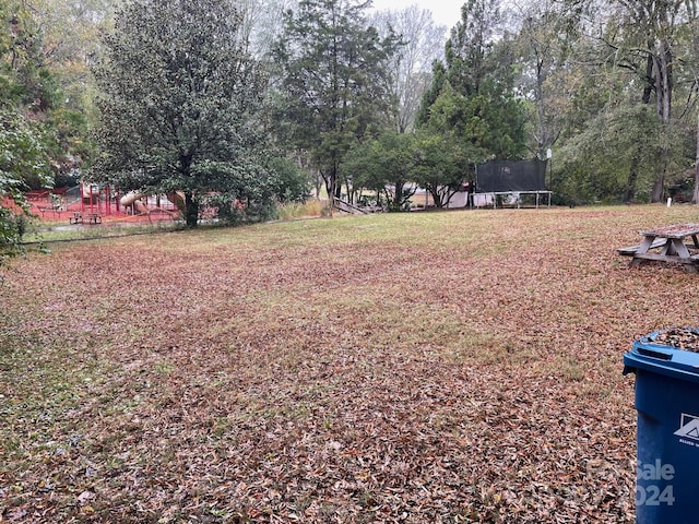 view of yard with a trampoline