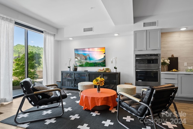 living room with light wood-type flooring