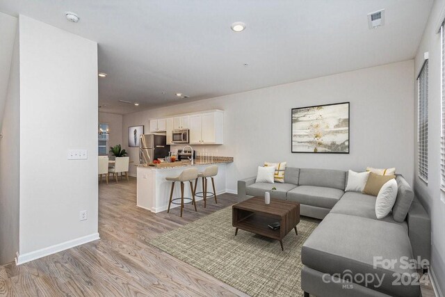 living room featuring light wood-type flooring