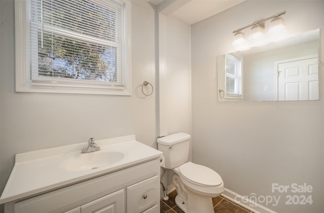 bathroom with tile patterned flooring, vanity, and toilet