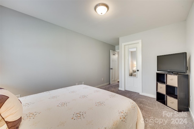 bedroom featuring dark carpet